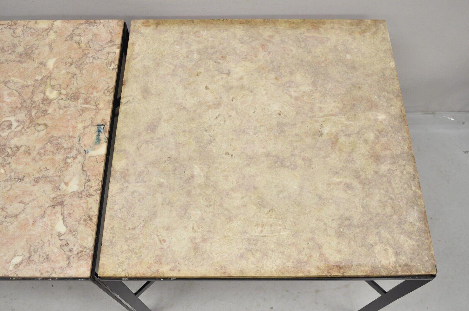 Vintage Paul McCobb Style Wrought Iron and Marble Square Side Tables - a Pair For Sale 2