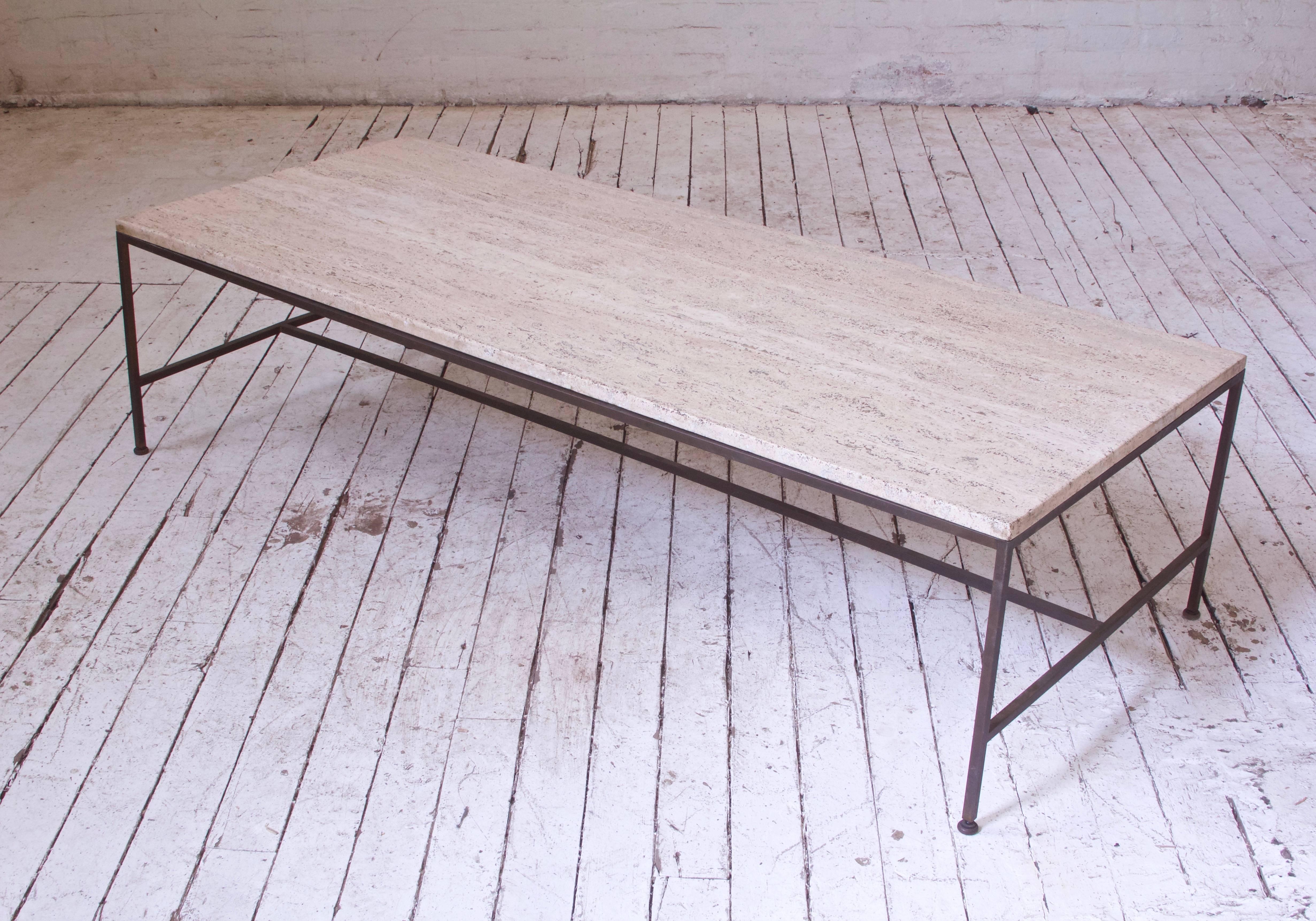 Vintage Paul McCobb Travertine and Brass Coffee Table, USA, 1950s 5