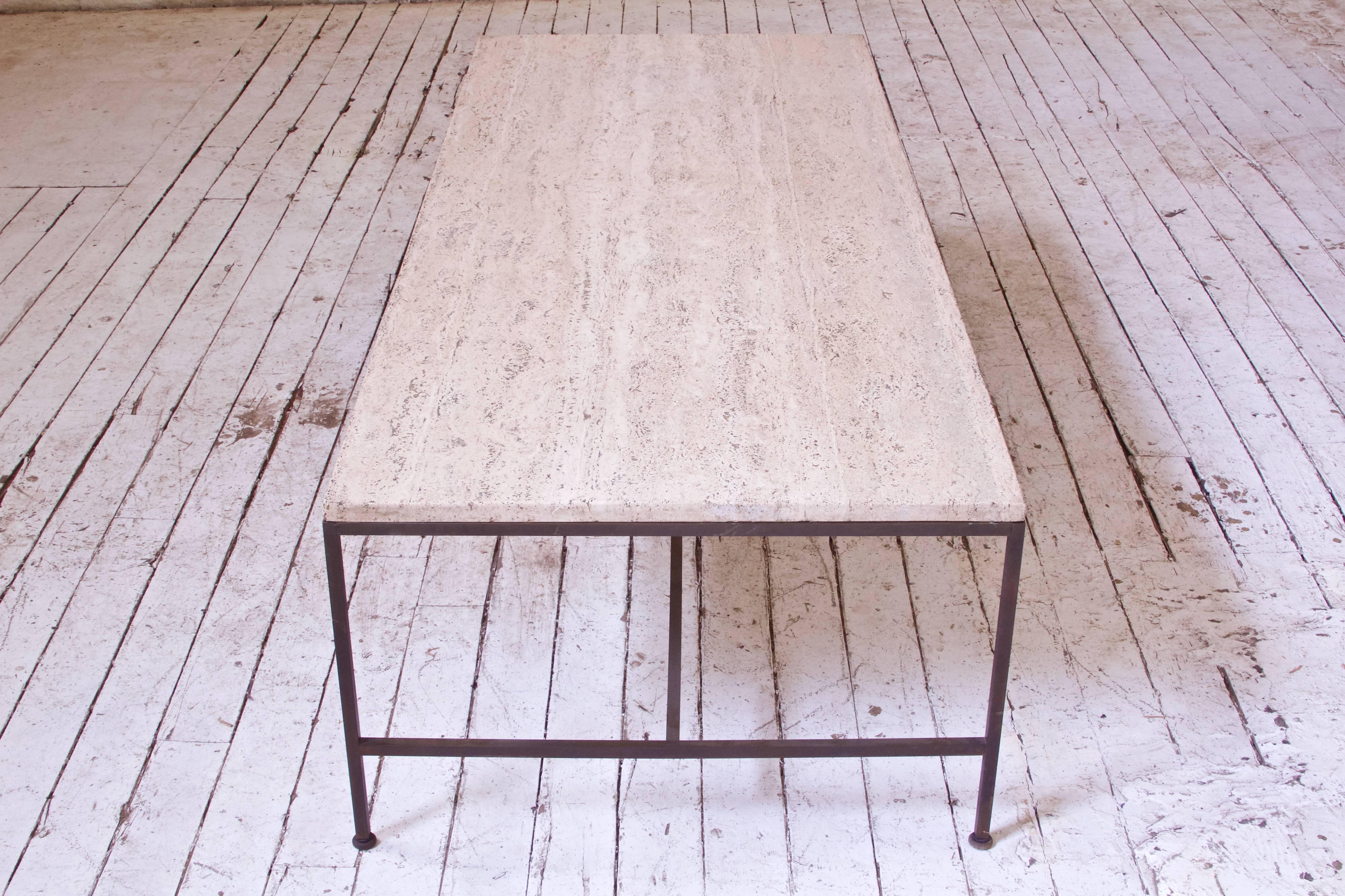 Vintage Paul McCobb Travertine and Brass Coffee Table, USA, 1950s In Good Condition In Brooklyn, NY