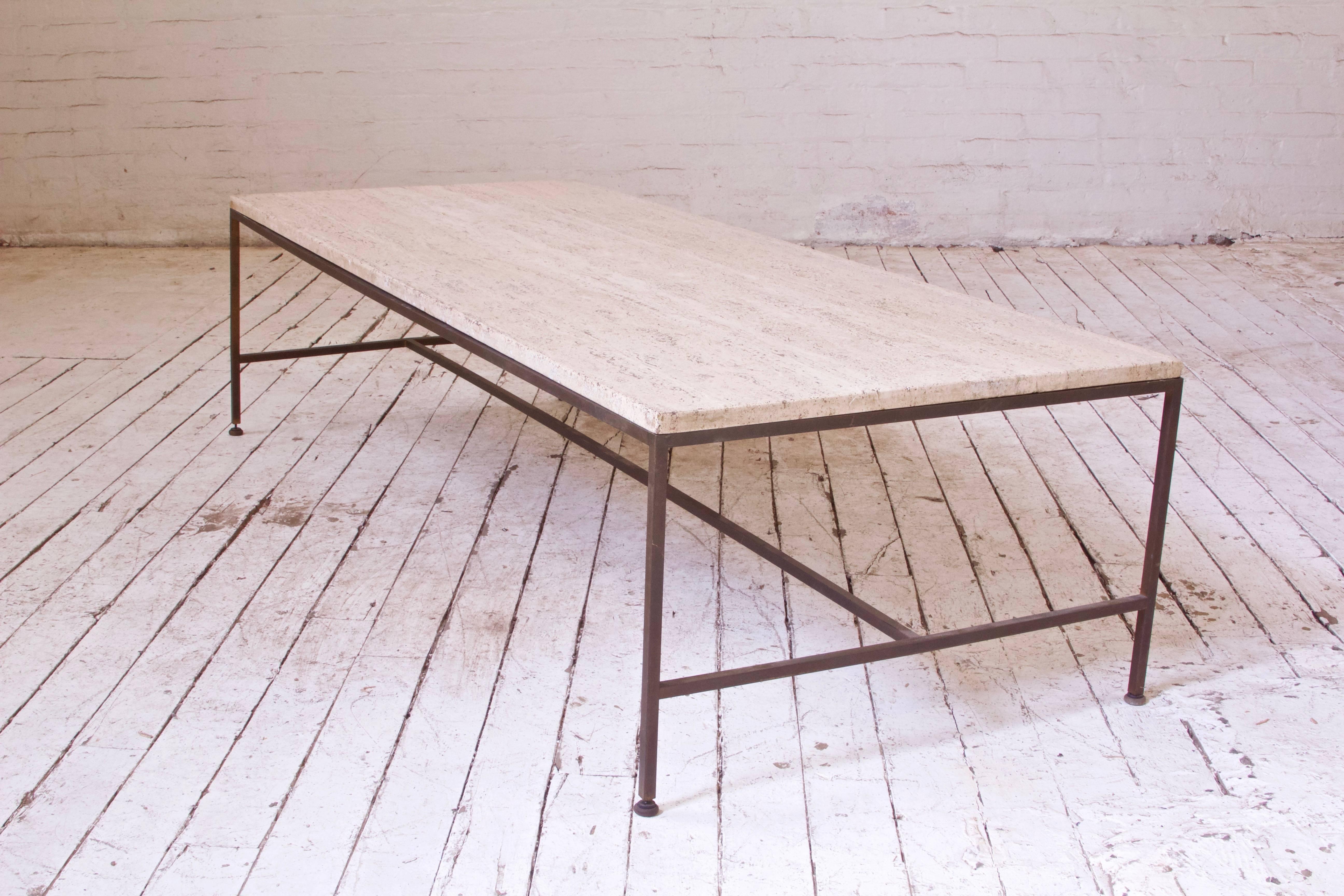 Mid-20th Century Vintage Paul McCobb Travertine and Brass Coffee Table, USA, 1950s
