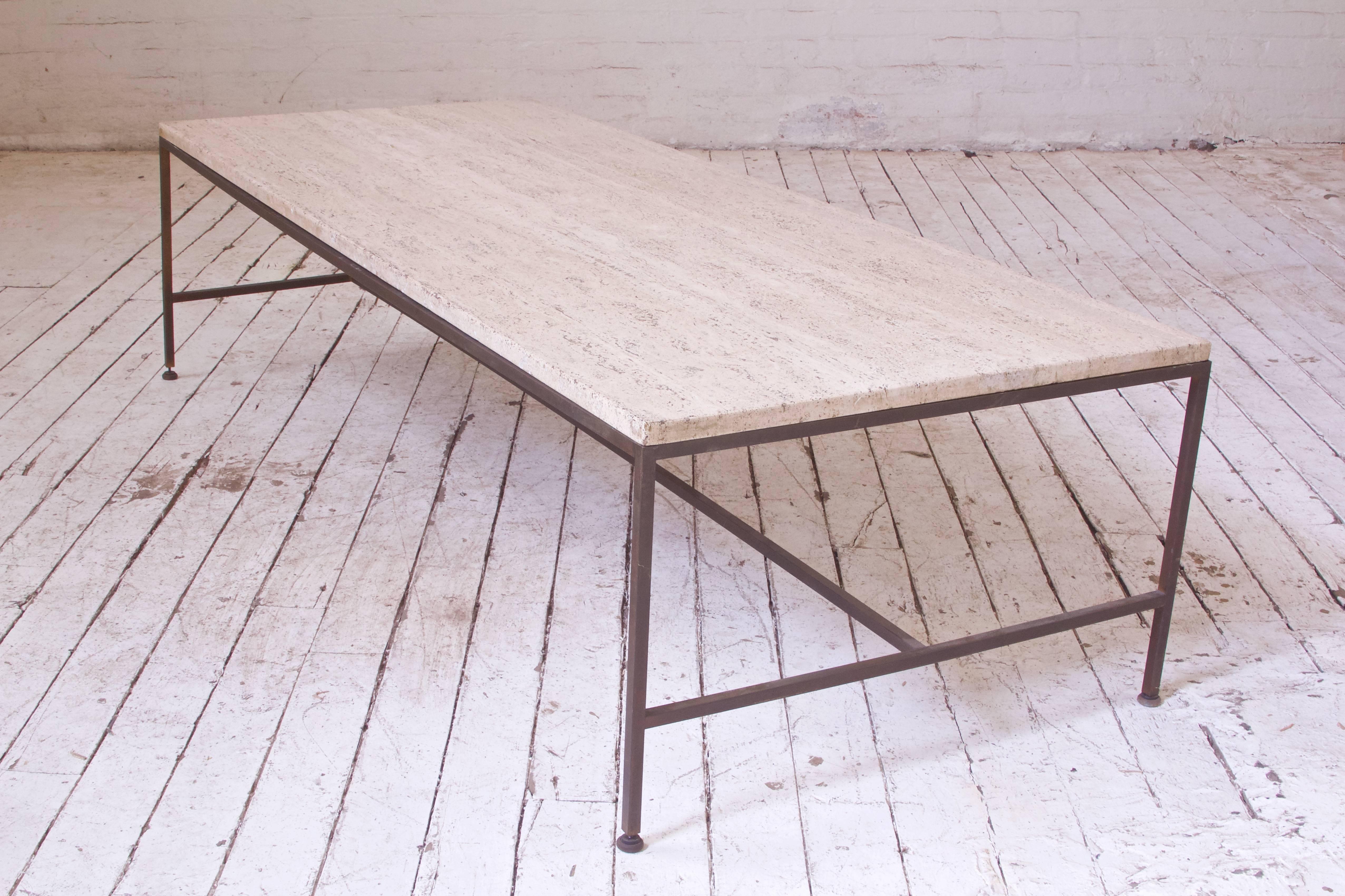 Vintage Paul McCobb Travertine and Brass Coffee Table, USA, 1950s 2