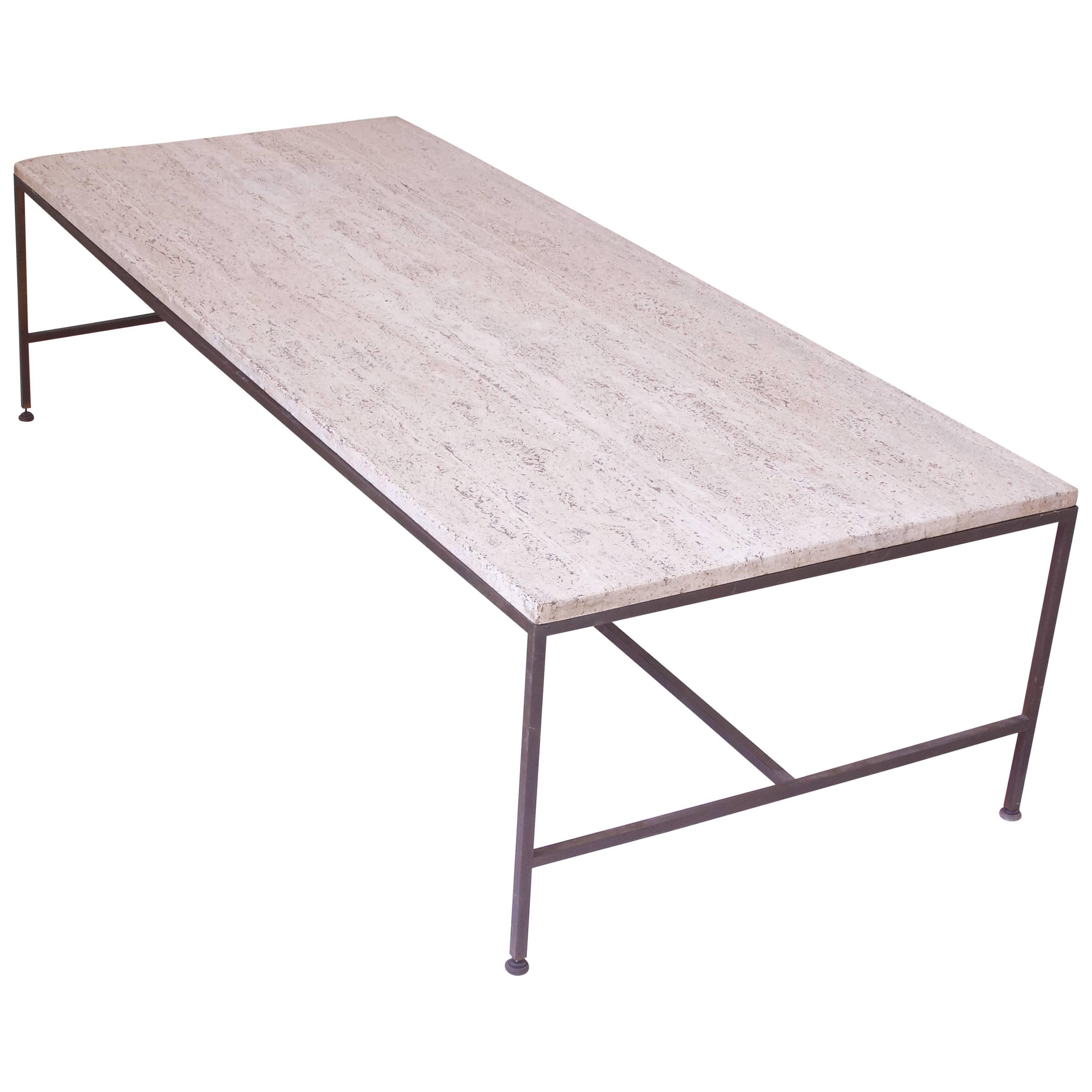 Vintage Paul McCobb Travertine and Brass Coffee Table, USA, 1950s