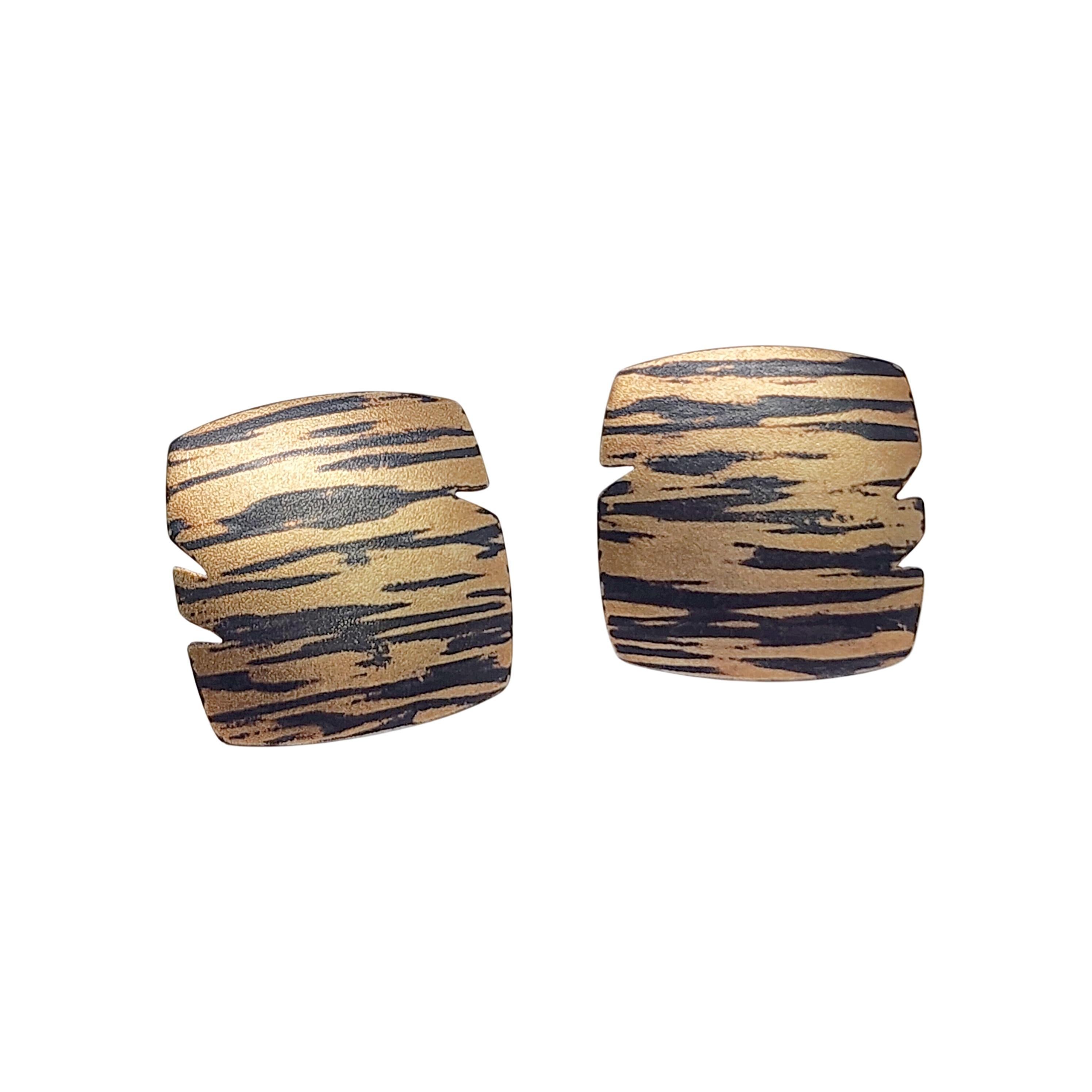 Vintage Paul Morelli 14K Gold Sterling Silver Tiger Stripe Square Earrings 17371 For Sale 1