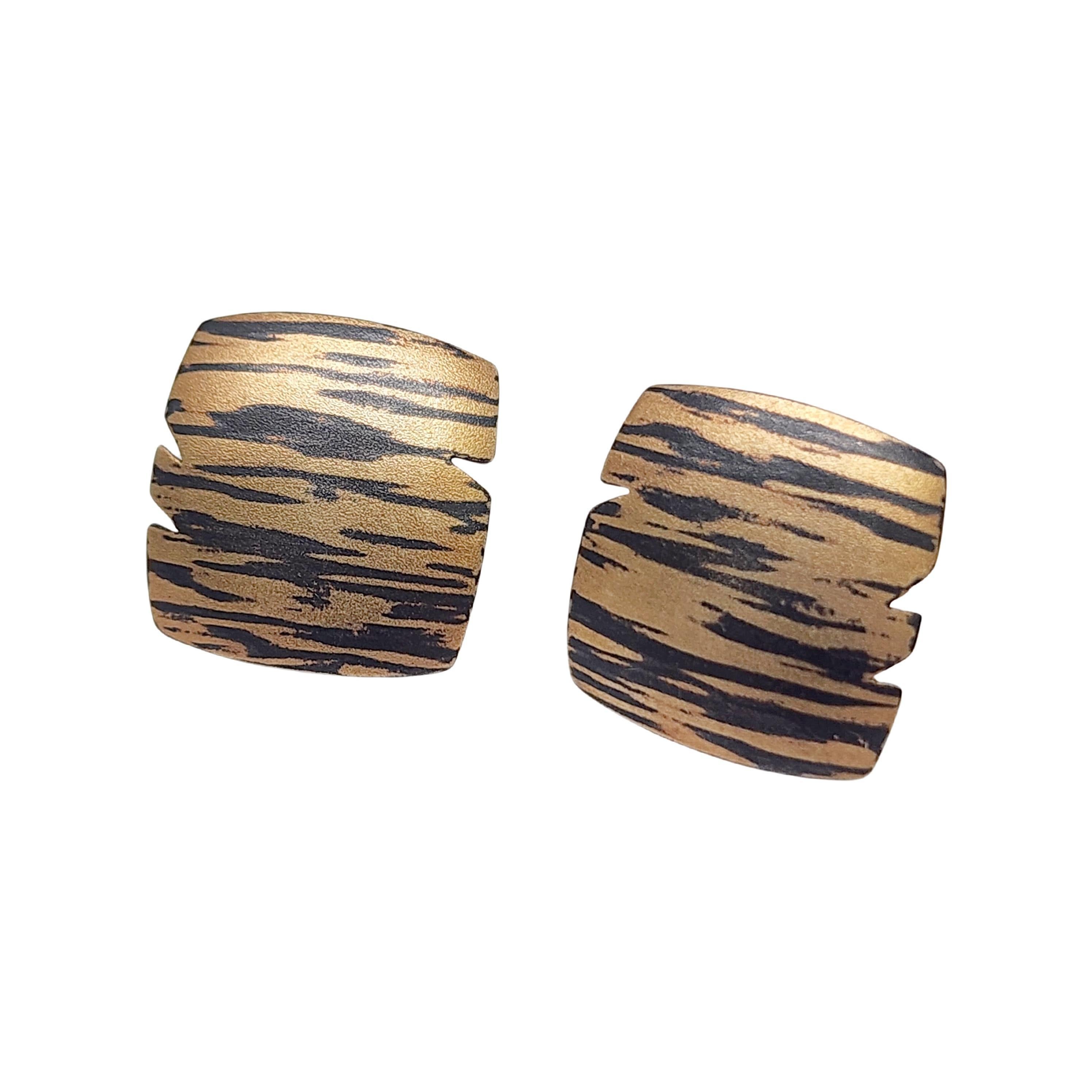 Vintage Paul Morelli 14K Gold Sterling Silver Tiger Stripe Square Earrings 17371 For Sale 2
