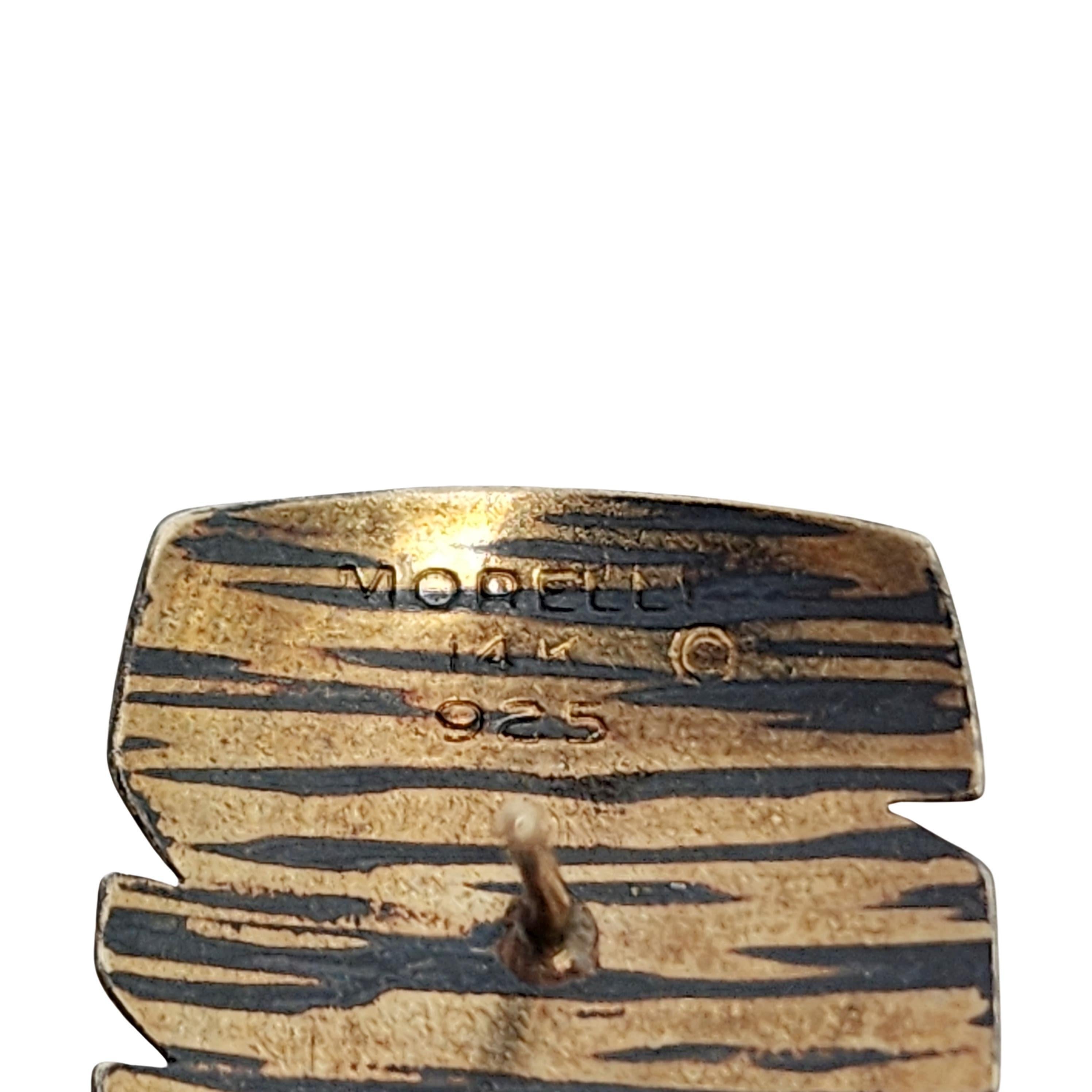 Vintage Paul Morelli 14K Gold Sterling Silver Tiger Stripe Square Earrings 17371 For Sale 3