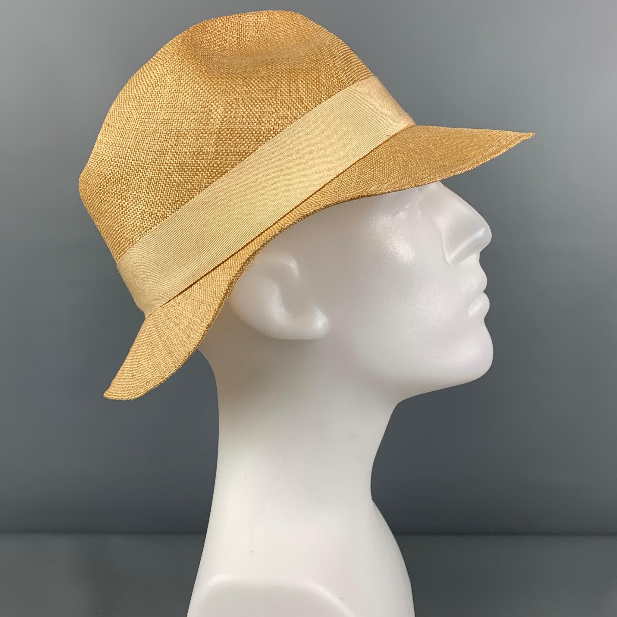 Vintage PAUL STUART Beige Straw Fedora Hat In Good Condition For Sale In San Francisco, CA