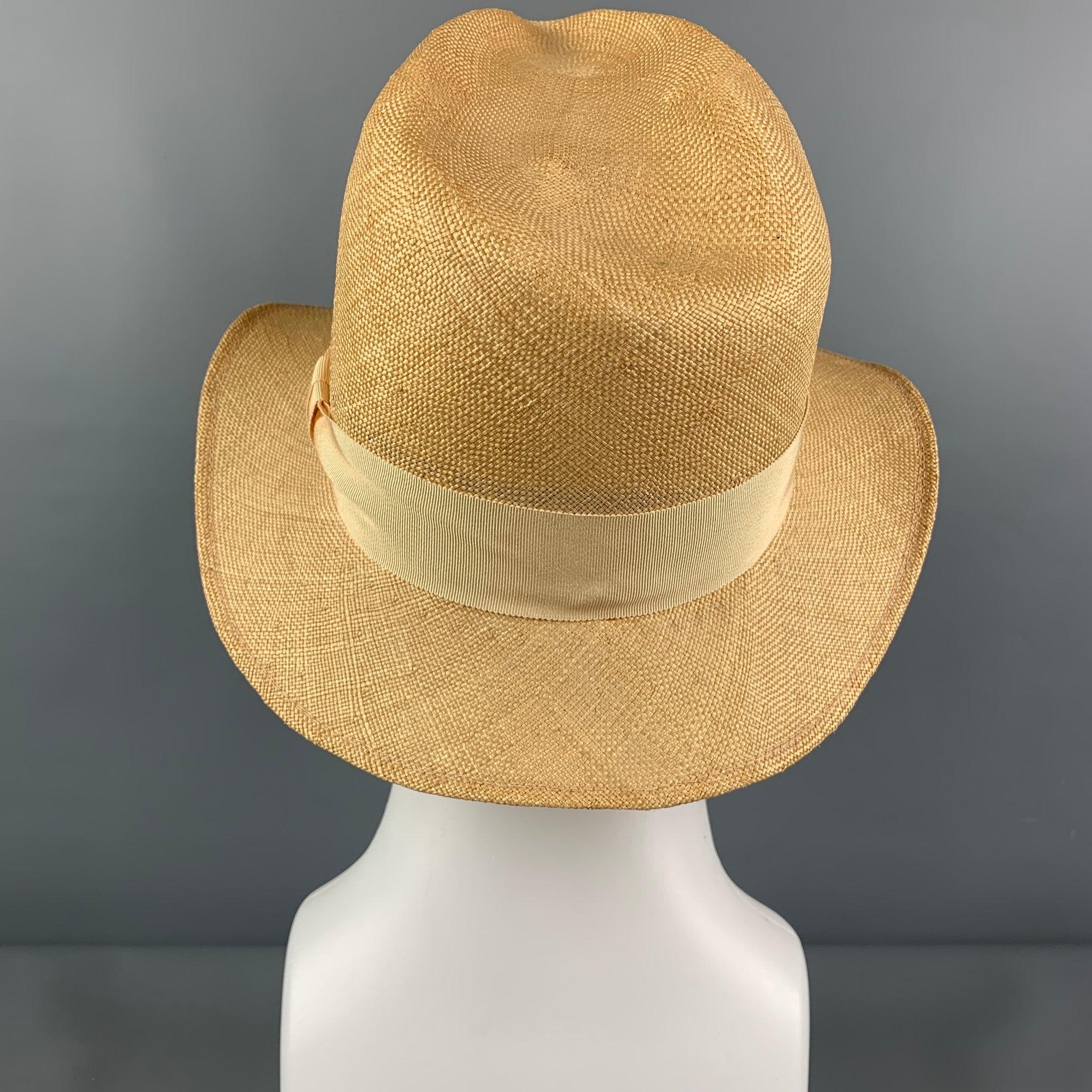 Men's Vintage PAUL STUART Beige Straw Fedora Hat For Sale