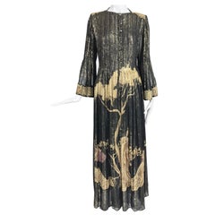 Vintage Pauline Trigere Black and Gold Metallic Chiffon Golden Tree Dress 1960s