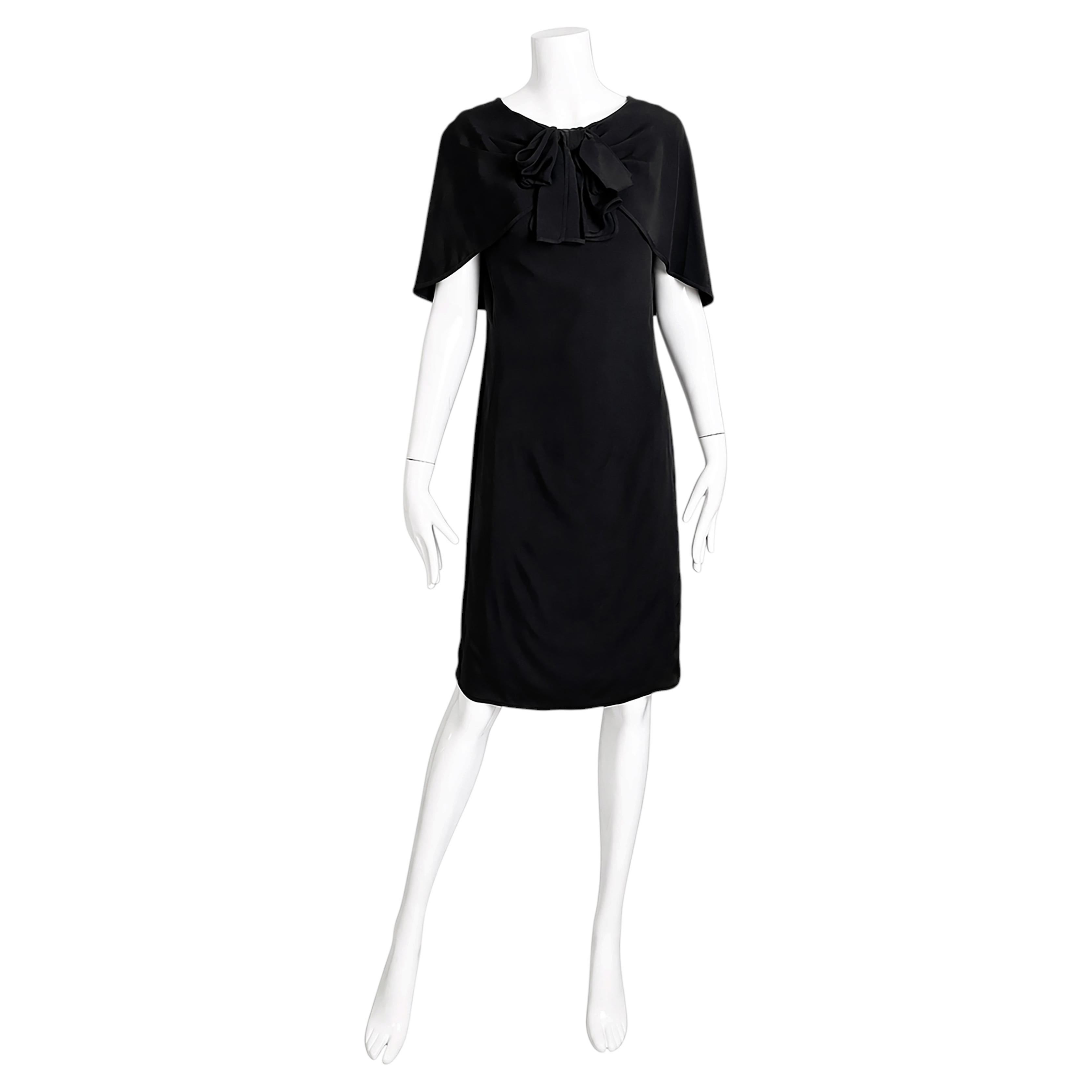 Vintage Pauline Trigère Black Silk Draped Cocktail Dress Circa 1960s