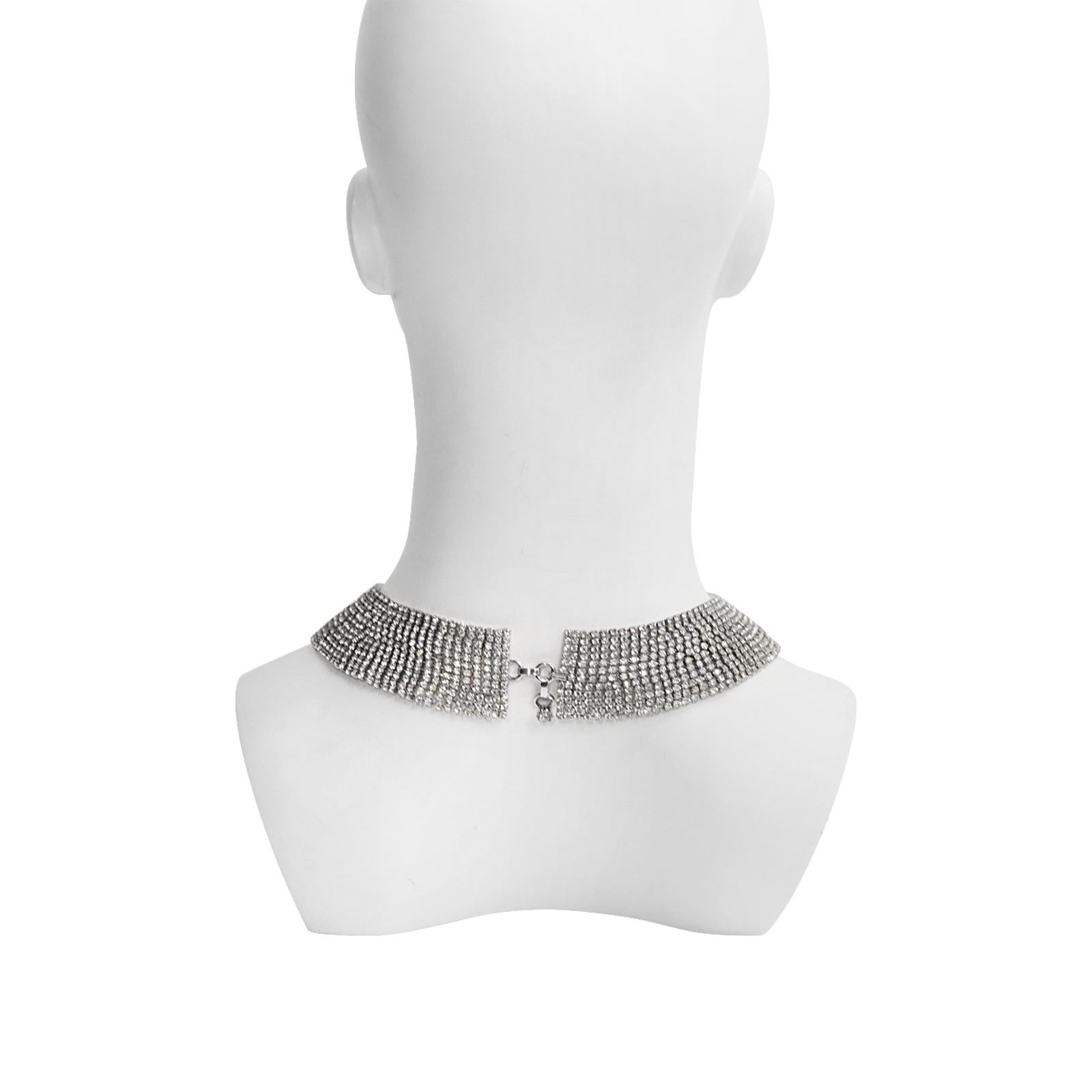 Women's or Men's Vintage Pauline Trigere Diamante Wide Collar Necklace, circa 1980s For Sale