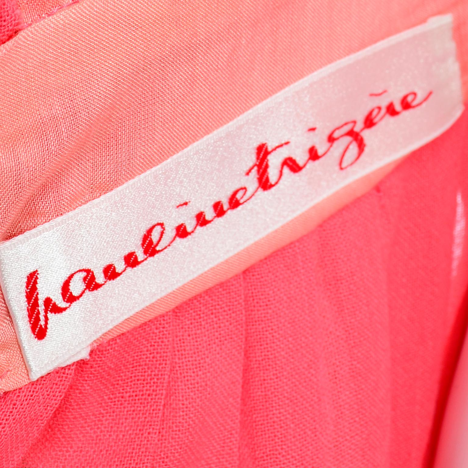 Vintage Pauline Trigere Salmon Pink Dress With Keyhole Slit and Pleated Skirt For Sale 5