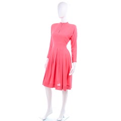 Vintage Pauline Trigere Salmon Pink Dress With Keyhole Slit and Pleated Skirt