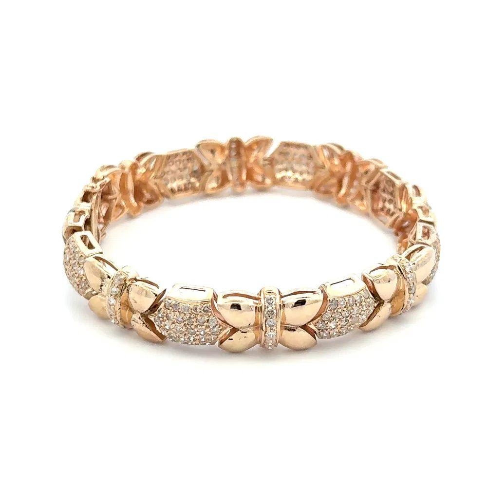 Taille ronde Vintage Pave 280 Diamond and Gold Link Line Bracelet en vente