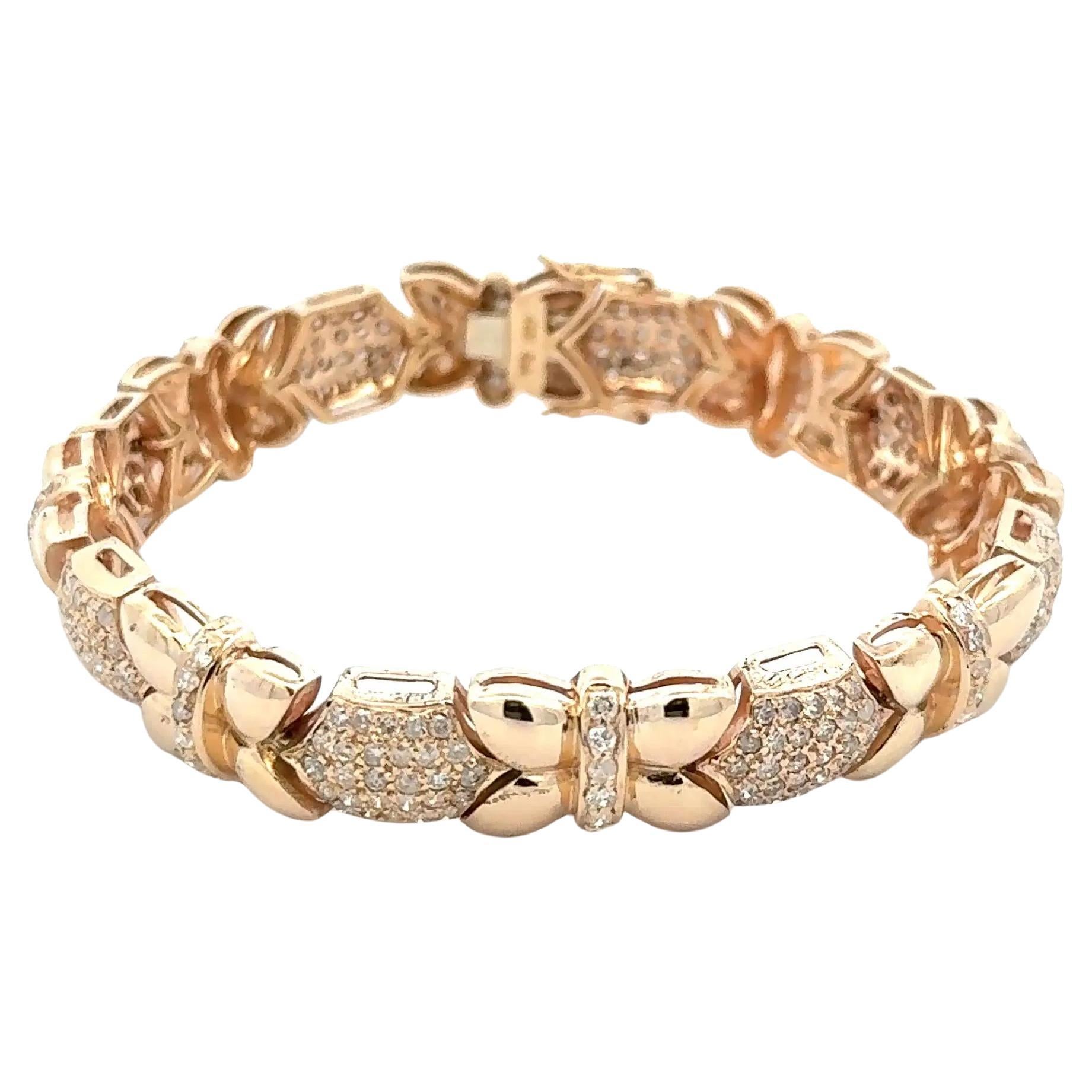 Vintage Pave 280 Diamond and Gold Link Line Bracelet
