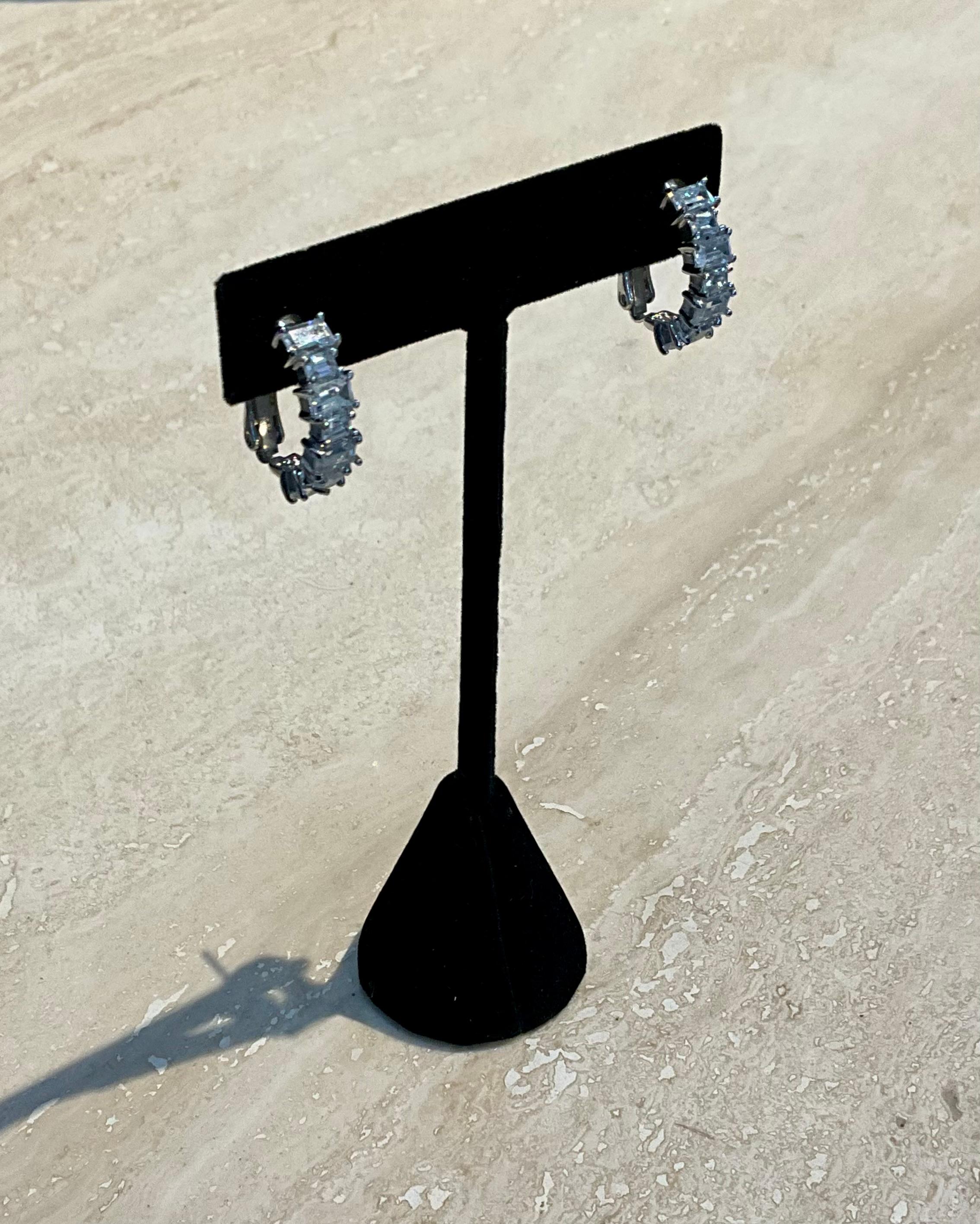 Baguette Cut Vintage Pave Crystal Earrings For Sale