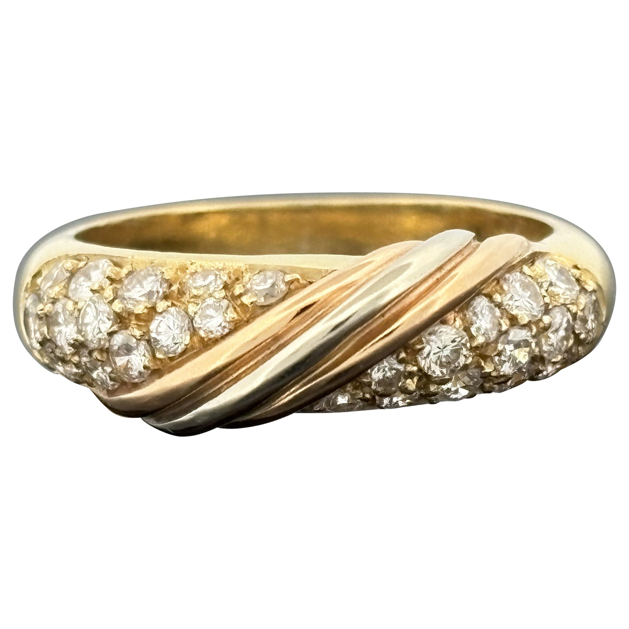 Vintage Pavé Diamond 
18k Yellow Gold Band with Tri-Gold Accent