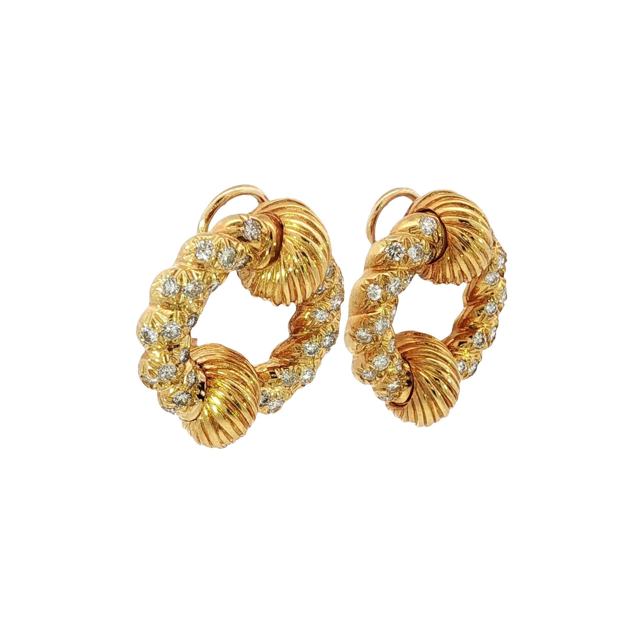 Vintage Pave Diamant Ohrclip Clip-on Ohrringe Gelbgold ~2,02ctw Diamanten im Zustand „Gut“ im Angebot in Fairfield, CT
