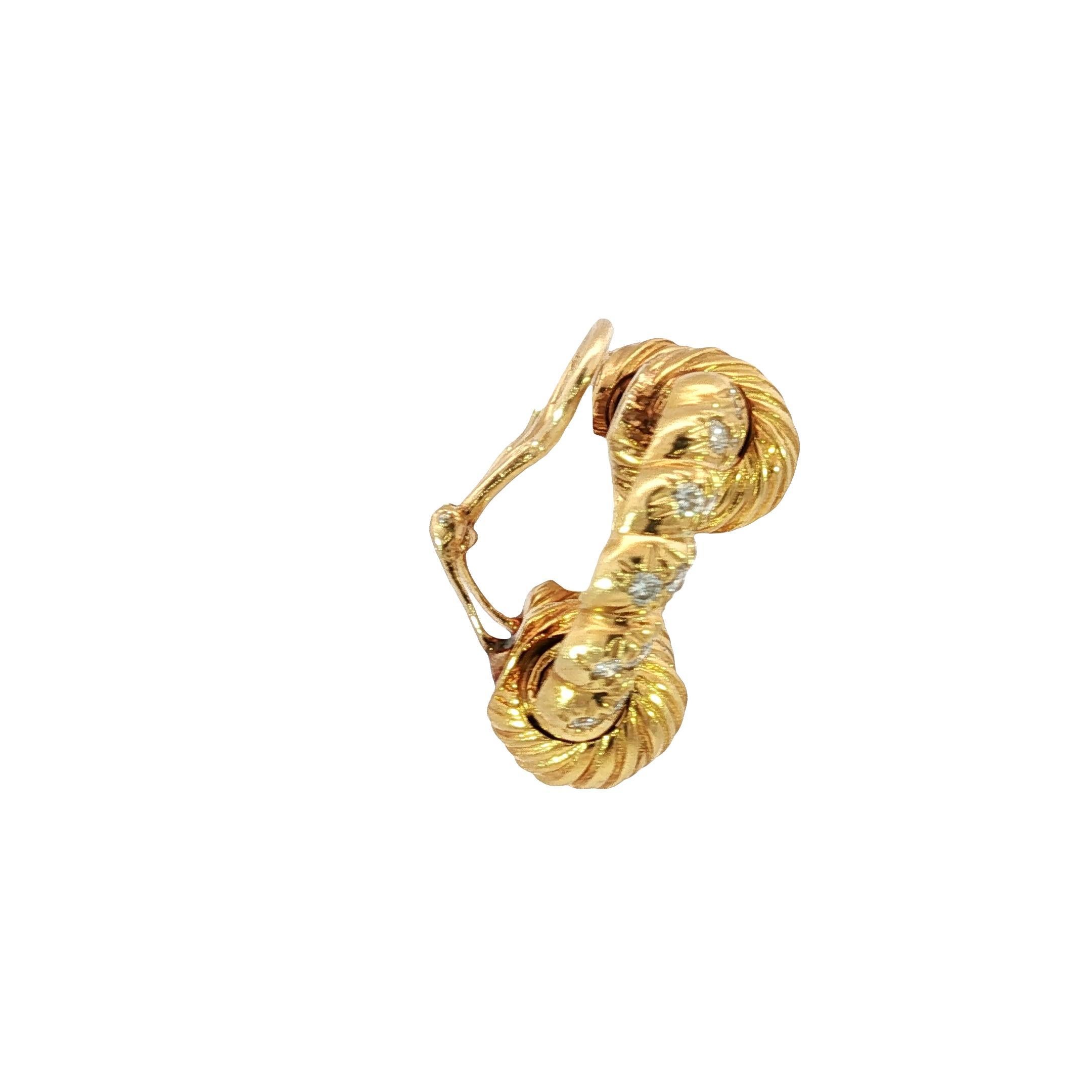 Vintage Pave Diamant Ohrclip Clip-on Ohrringe Gelbgold ~2,02ctw Diamanten im Angebot 3