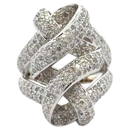 Vintage Pave Diamond Flowing Ribbon Gold Ring