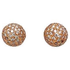 Vintage Pave Diamond Gold Ball Post Earrings 
