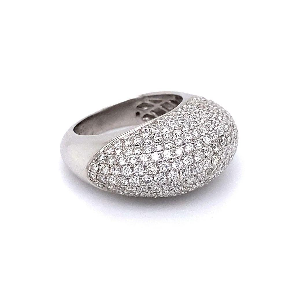 Simply Beautiful! Pave Diamond Dome Cocktail Ring. Securely Hand set with Diamonds, weighing approx. 4.00tcw. Hand crafted 18K White Gold mounting. Ring size 6, we offer ring resizing. More Beautiful in Real time! Chic and Classic…Sure to be