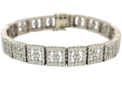 Vintage Pavé Diamond Open Square Link Bracelet in 18 Karat White Gold