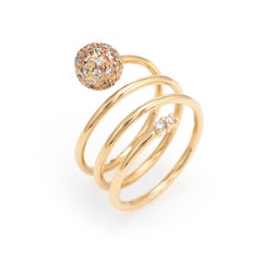 Vintage Pave Diamond Orb Ring 18 Karat Gold Coiled Band Estate Spring Jewelry