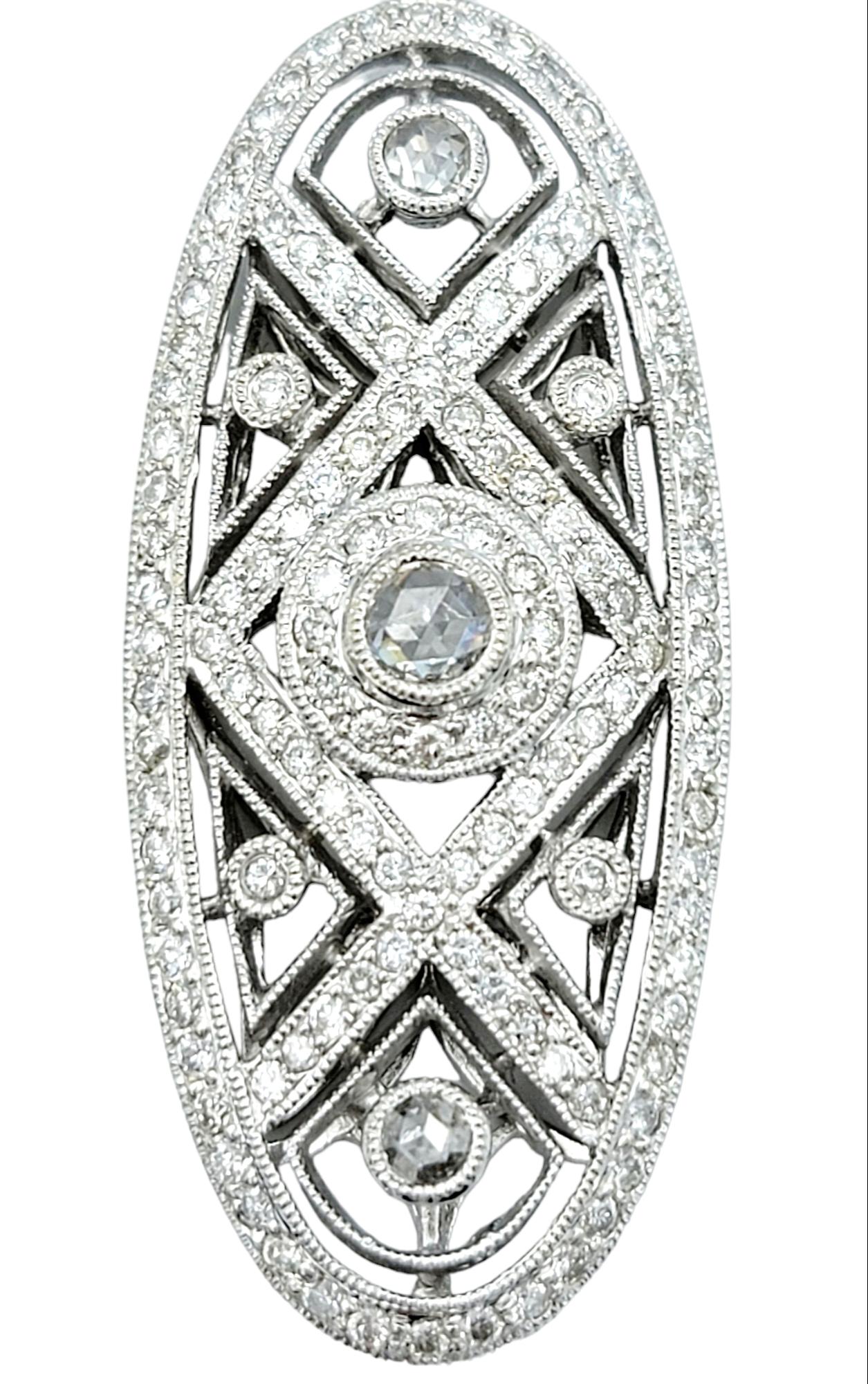 Contemporary Vintage Pavé Diamond Oval Drop Dangle Pendant and Station Chain in White Gold For Sale