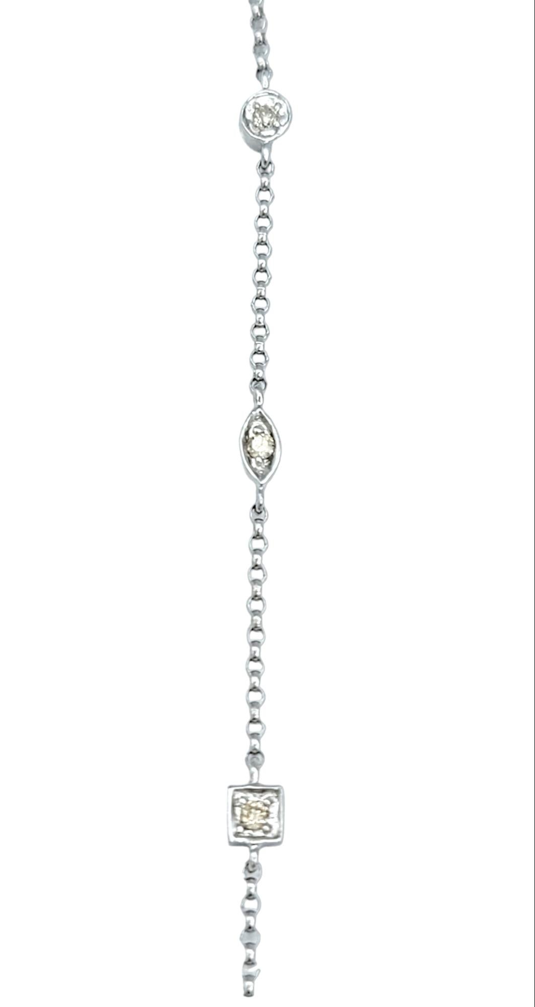 Women's Vintage Pavé Diamond Oval Drop Dangle Pendant and Station Chain in White Gold For Sale