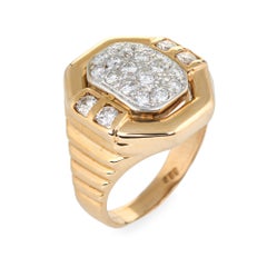 Vintage Pave Diamond Ring 14 Karat Yellow Gold Square Octagonal Cocktail Jewelry