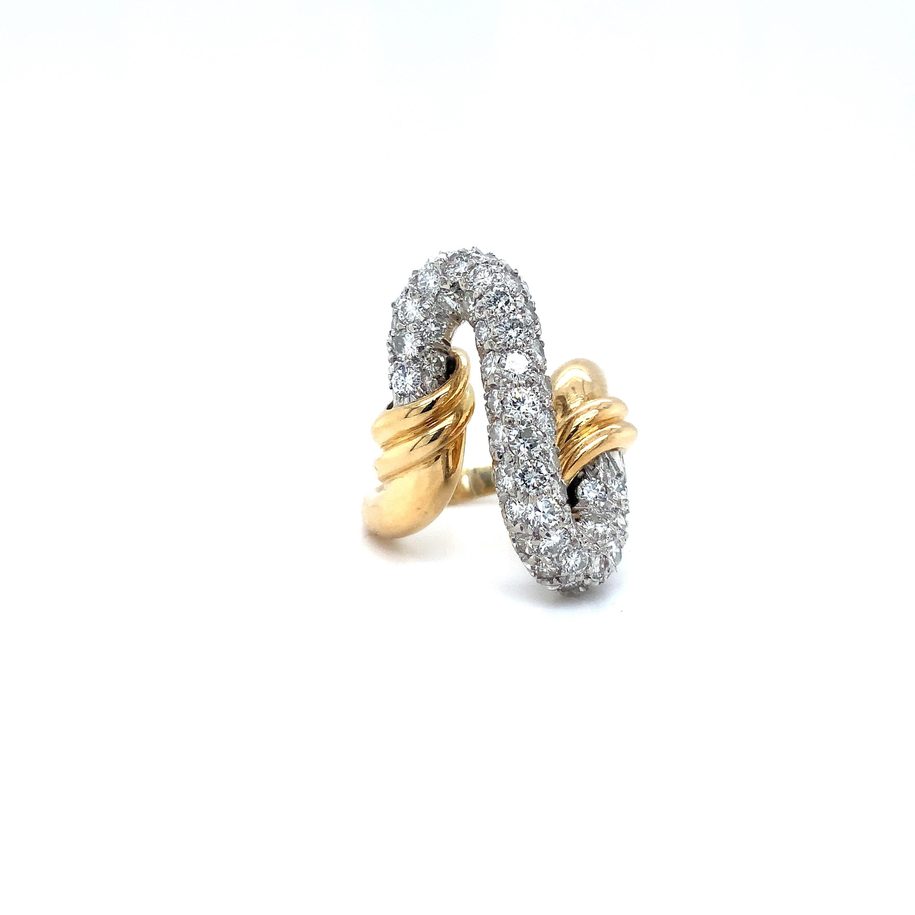 Modern Vintage Pave Diamond Ring Fashioned in 18 kt Yellow and White Gold. For Sale