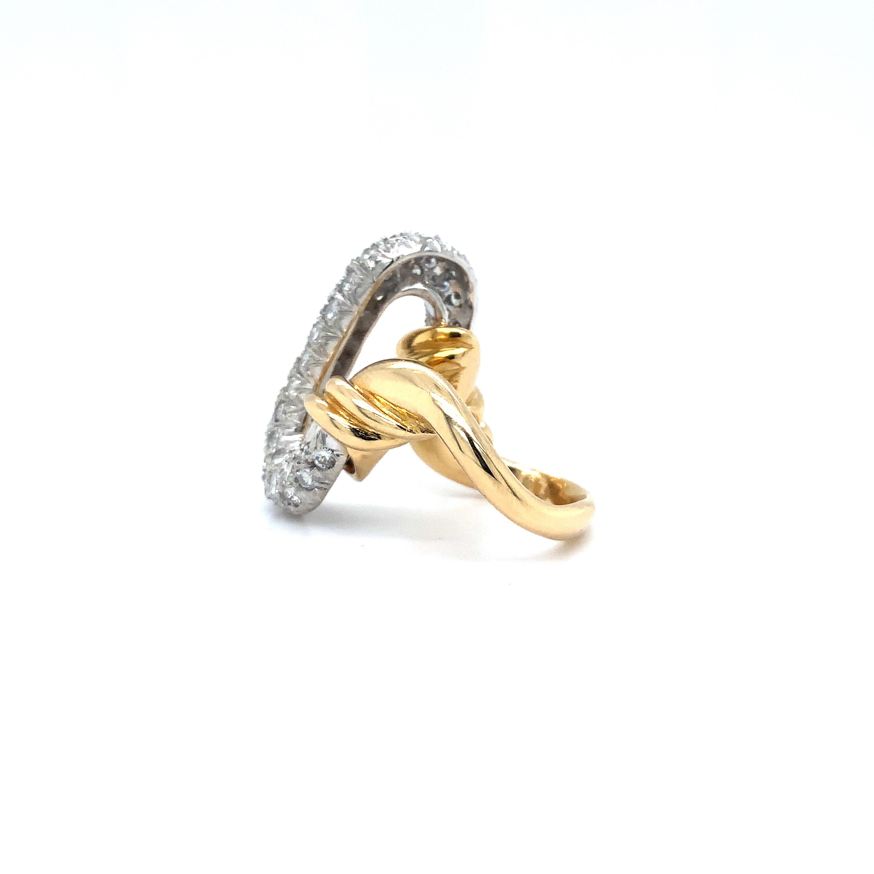 Vintage Pave Diamond Ring Fashioned in 18 kt Yellow and White Gold. In Excellent Condition For Sale In Los Gatos, CA