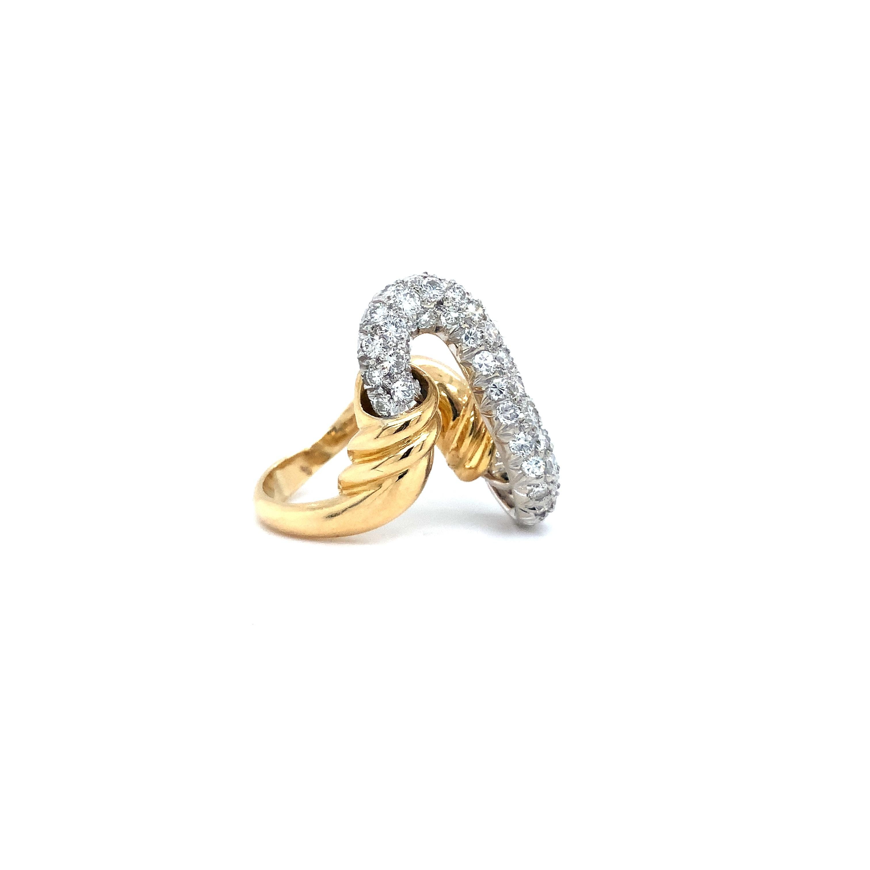 Vintage Pave Diamond Ring Fashioned in 18 kt Yellow and White Gold. For Sale 1