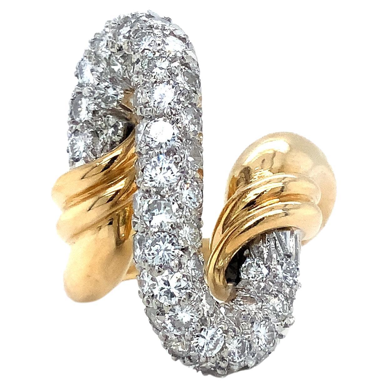 Vintage Pave Diamond Ring Fashioned in 18 kt Yellow and White Gold. For Sale