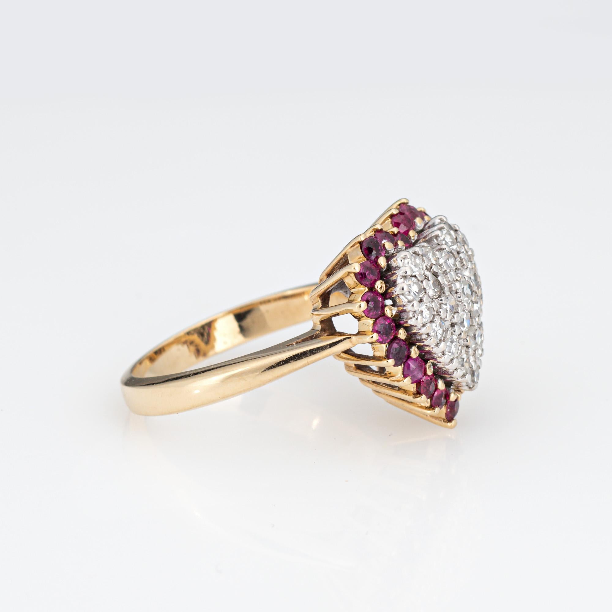 Vintage Pave Diamant-Rubin-Herz-Ring 14k Gelbgold Gr. 5 Cocktail feiner Schmuck (Moderne)