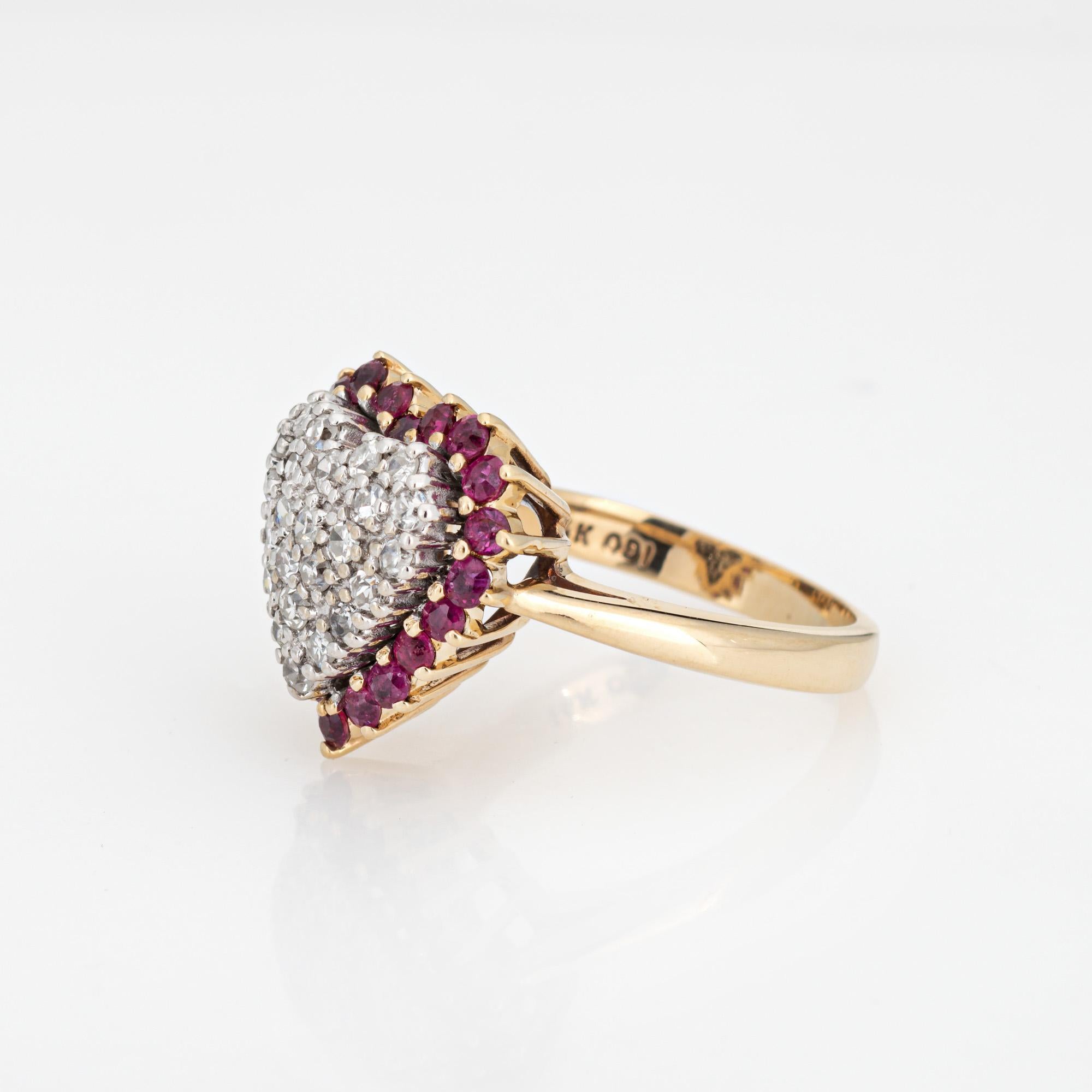 Vintage Pave Diamant-Rubin-Herz-Ring 14k Gelbgold Gr. 5 Cocktail feiner Schmuck (Rundschliff)