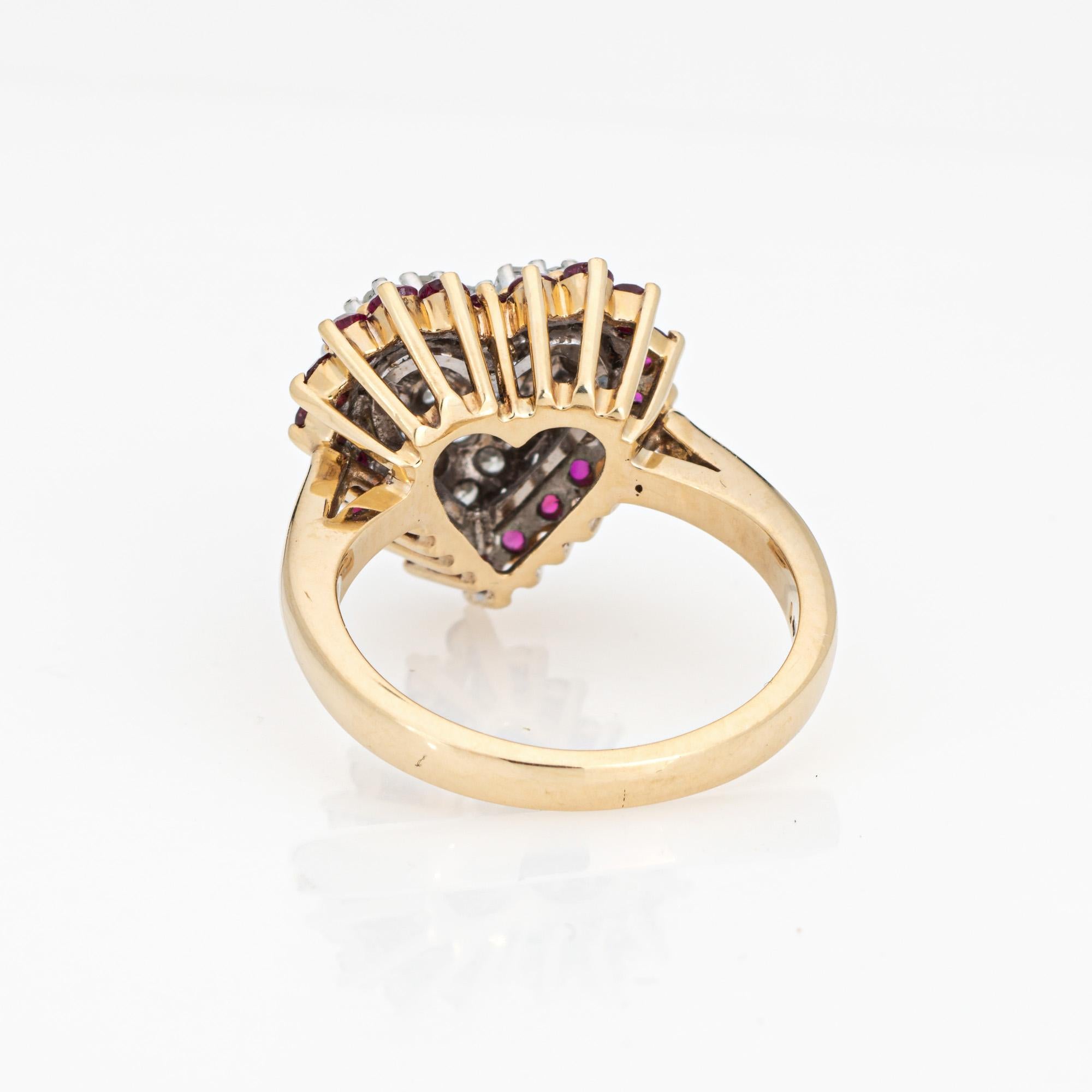 Vintage Pave Diamant-Rubin-Herz-Ring 14k Gelbgold Gr. 5 Cocktail feiner Schmuck im Zustand „Gut“ in Torrance, CA
