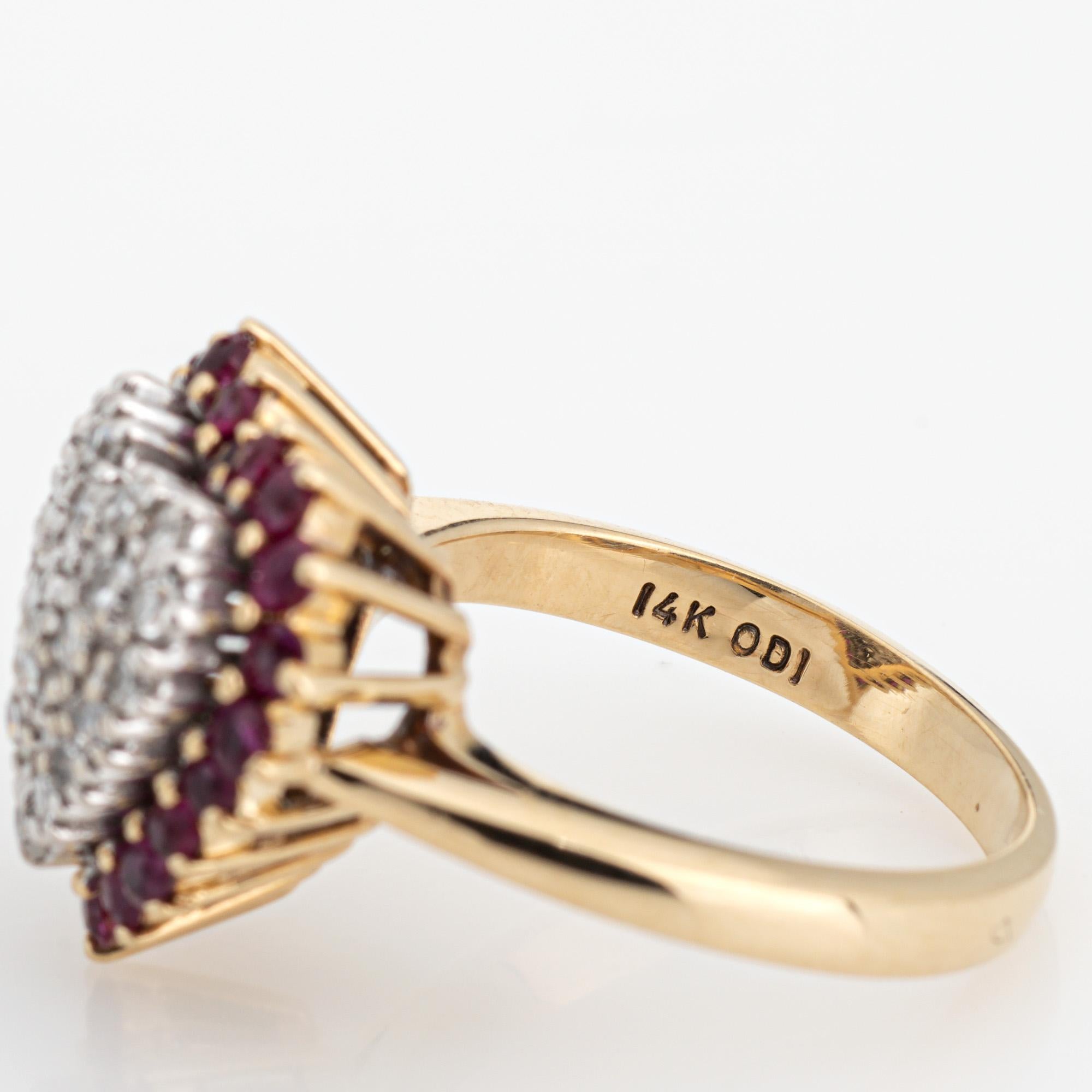 Vintage Pave Diamant-Rubin-Herz-Ring 14k Gelbgold Gr. 5 Cocktail feiner Schmuck 1