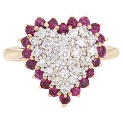 Vintage Pave Diamant-Rubin-Herz-Ring 14k Gelbgold Gr. 5 Cocktail feiner Schmuck