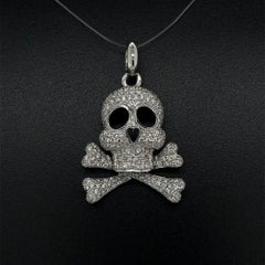 Vintage Pave Diamond Skull and Cross Bones Gold Pendant Necklace