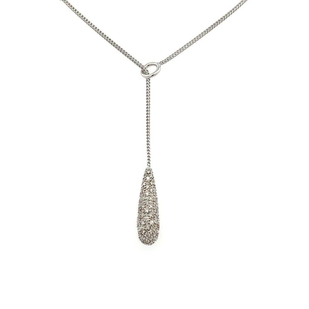 Taglio brillante Vintage By Pave Diamond Tear Drop Slide Lariat - Collana con ciondolo in oro in vendita