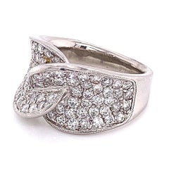 Vintage Pave Diamond Twisted Design Platinum 900 European Shank Cocktail Ring