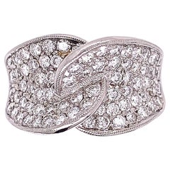 Vintage Pave Diamond Twisted Design Platinum 900 European Shank Cocktail Ring