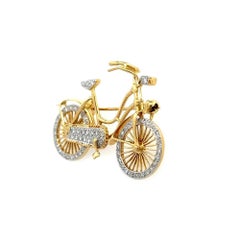 Vintage Pave RBC Diamond Articulating Bicycle Gold Statement Brooch Pin
