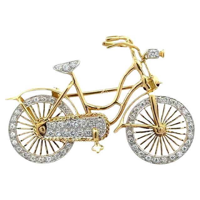 Vintage By Pave RBC Diamond Articulating Bicycle Gold Statement Pin