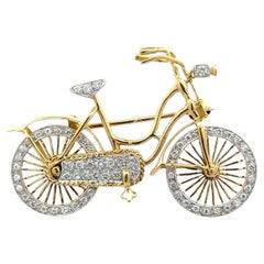 Vintage Pave RBC Diamond Articulating Bicycle Gold Statement Brooch Pin