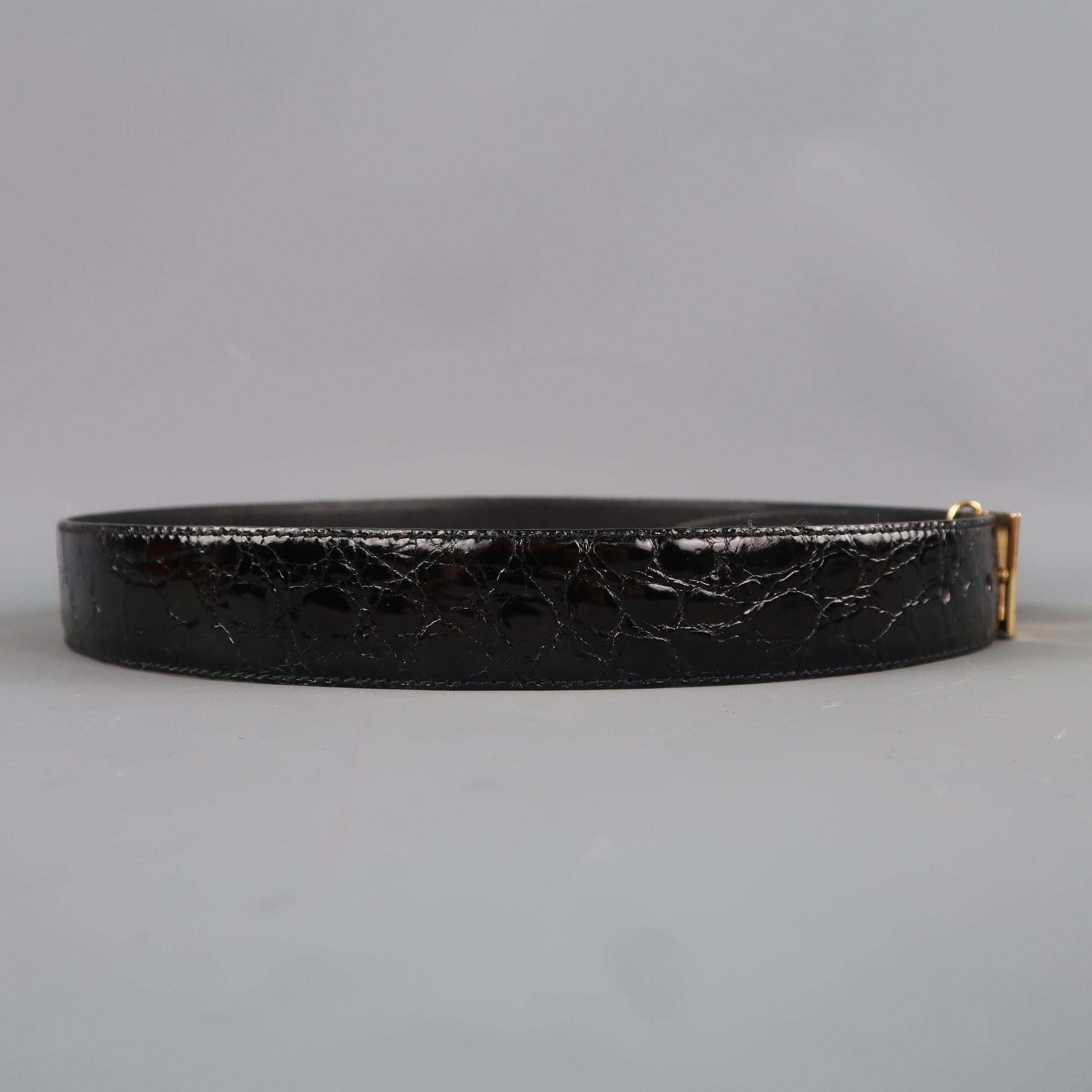 Vintage P&B Size 30 Black Patent Alligator Textured Leather Belt In Excellent Condition In San Francisco, CA