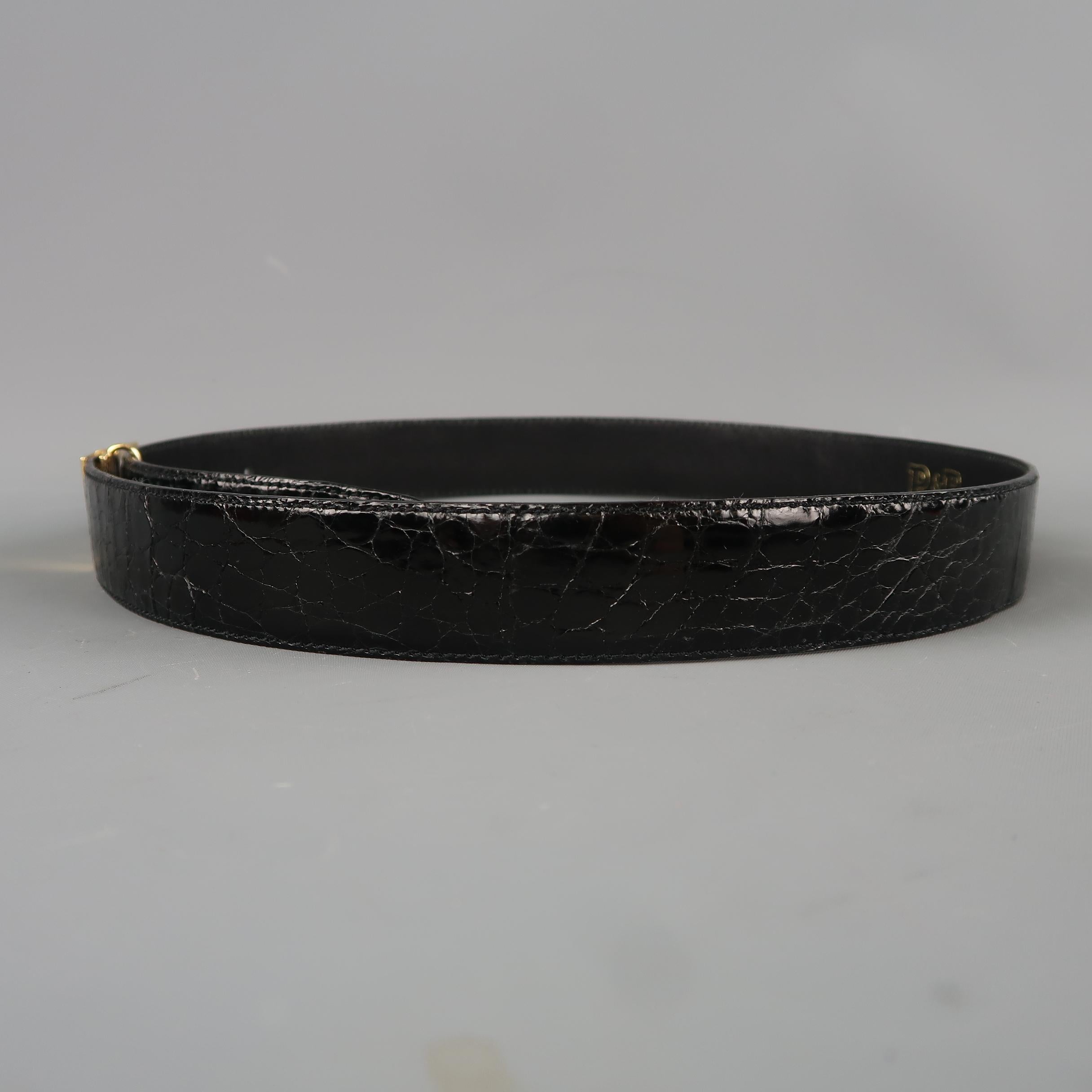 Vintage P&B Size 30 Black Patent Alligator Textured Leather Belt 1