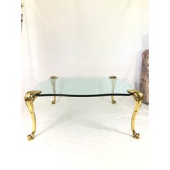 Vintage P.E. Guerin Brass and Glass Coffee Table Frond Legs