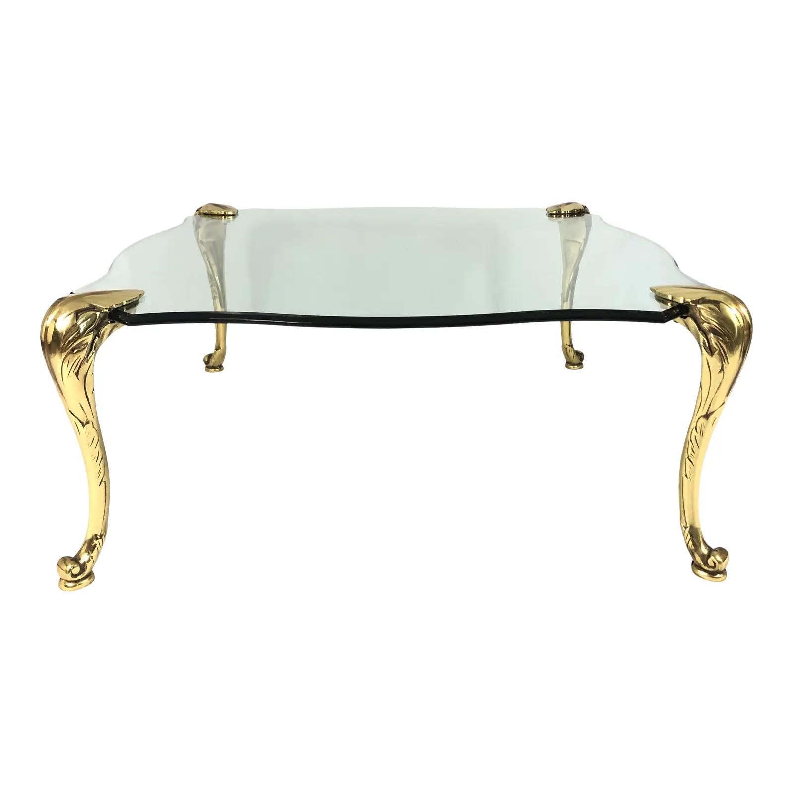 Vintage P.E. Guerin Couchtisch aus Messing und Glas Wedelfüße (Bronze) im Angebot